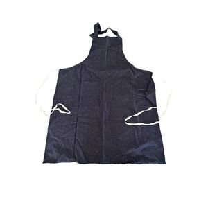 Dark Wash Denim Bib Apron with Pockets & White Tie Straps Utility Cooking Craft